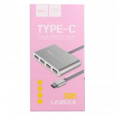 Хаб Hoco HB3 Type-C to 4 Ports USB Hub 1м Silver